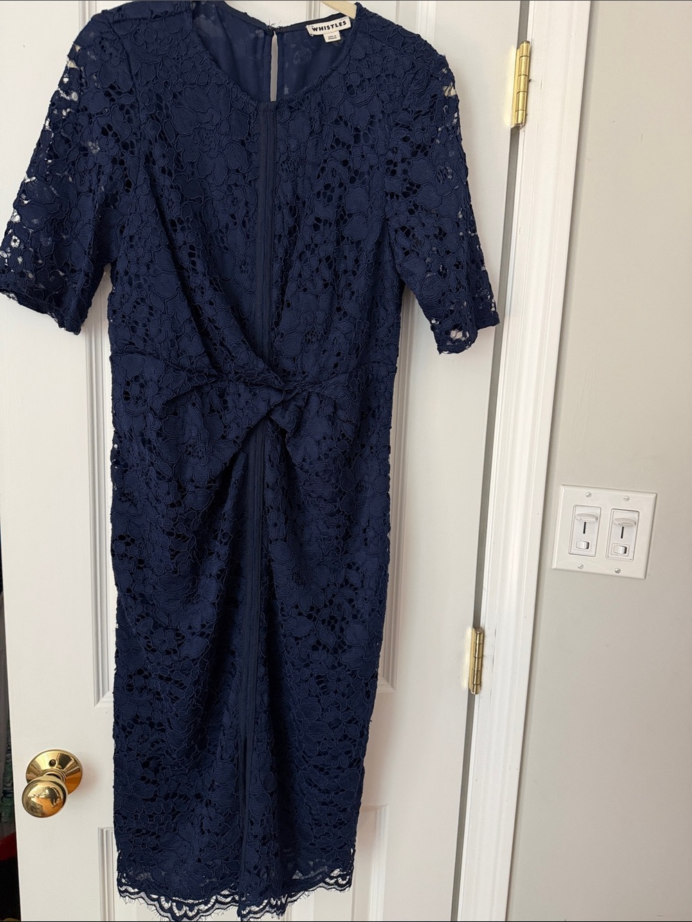 Whistles Navy Lace Twist-Detail Midi Dress